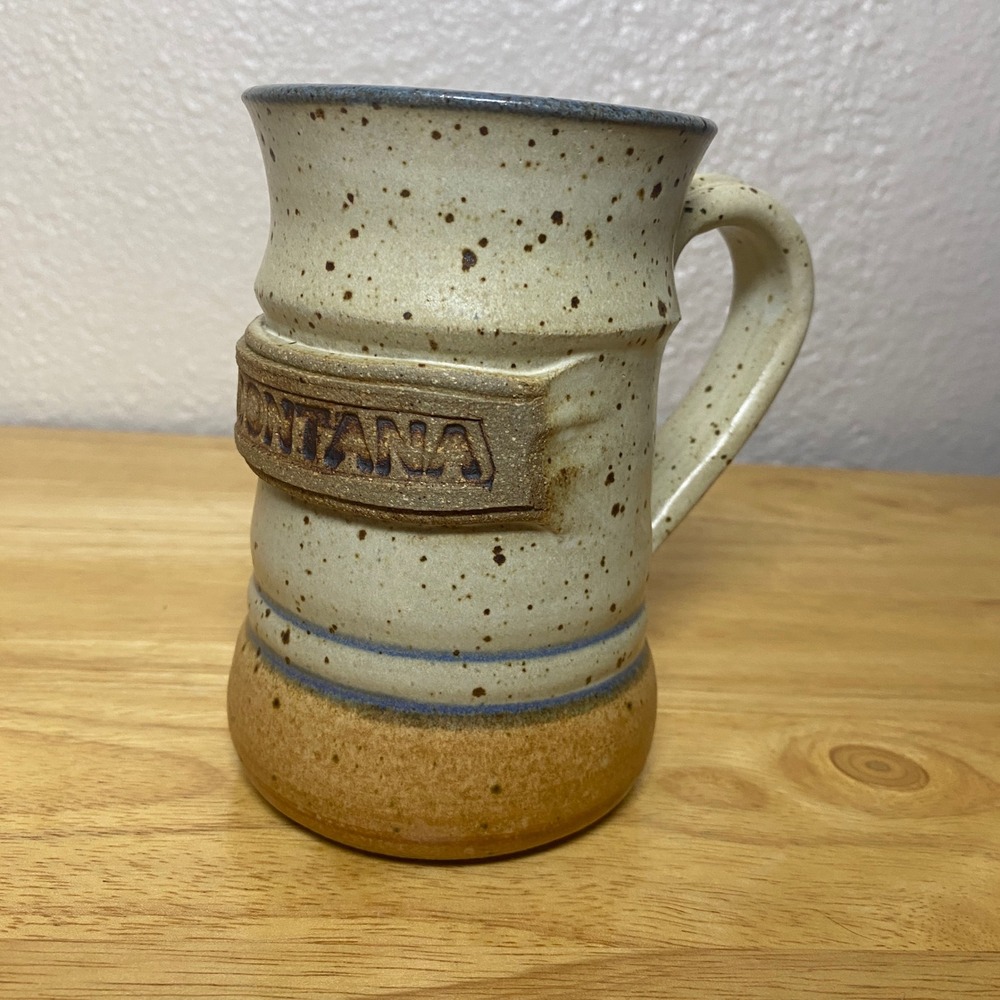 Handmade Montana Bear Mug Studio Pottery Speckled Rustic Country Western Cowboy